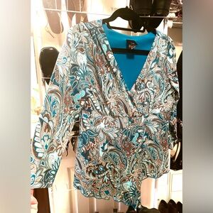 Women’s J.T.B. Faux-Wrap Blouse w/ lining, Size Medium